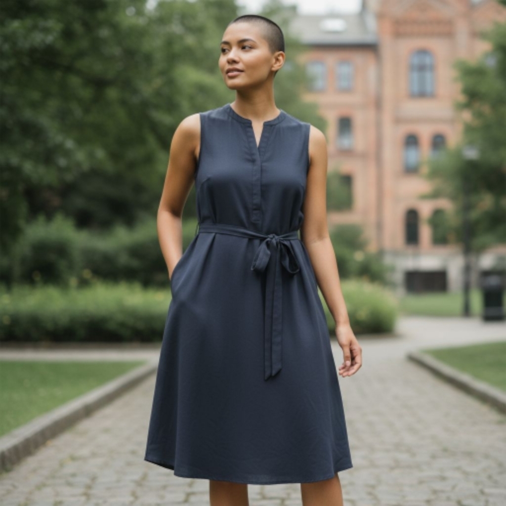 Banana Republic Navy Sleeveless Belted Dress Size 8‎ Work Office A Line Pockets